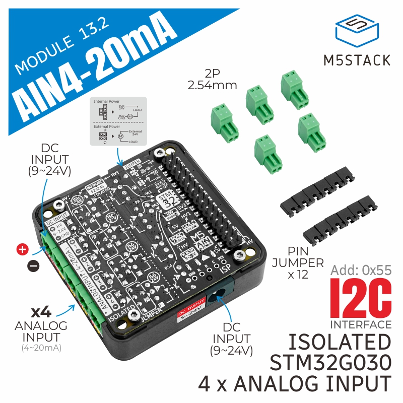 M5Stack - M5スタック4チャンネルアナログから12c 13.2モジュール4-20ma入力 (st32g030)