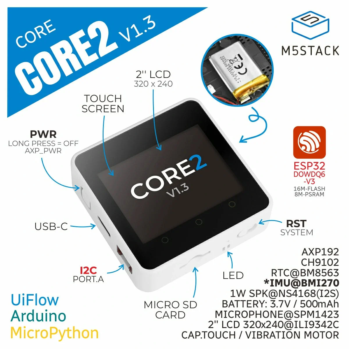 M5Stack Core2 V1.3：タッチスクリーン、BM - M5Stack Core2 のレビューと価格