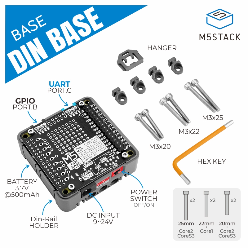 M5スタックの公式dinベースと500mAhバッテリー - M5Stack Core2 のレビューと価格